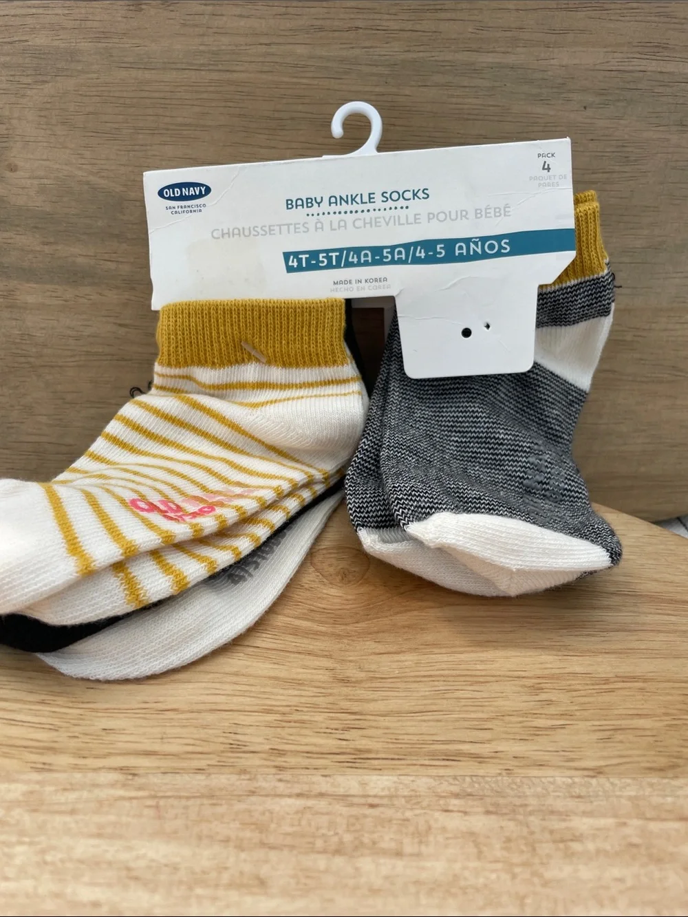 SALE! NWT Old Navy Baby Ankle Socks, Mustard, Black & Gray Stripe Set 3Pk 4T-5T